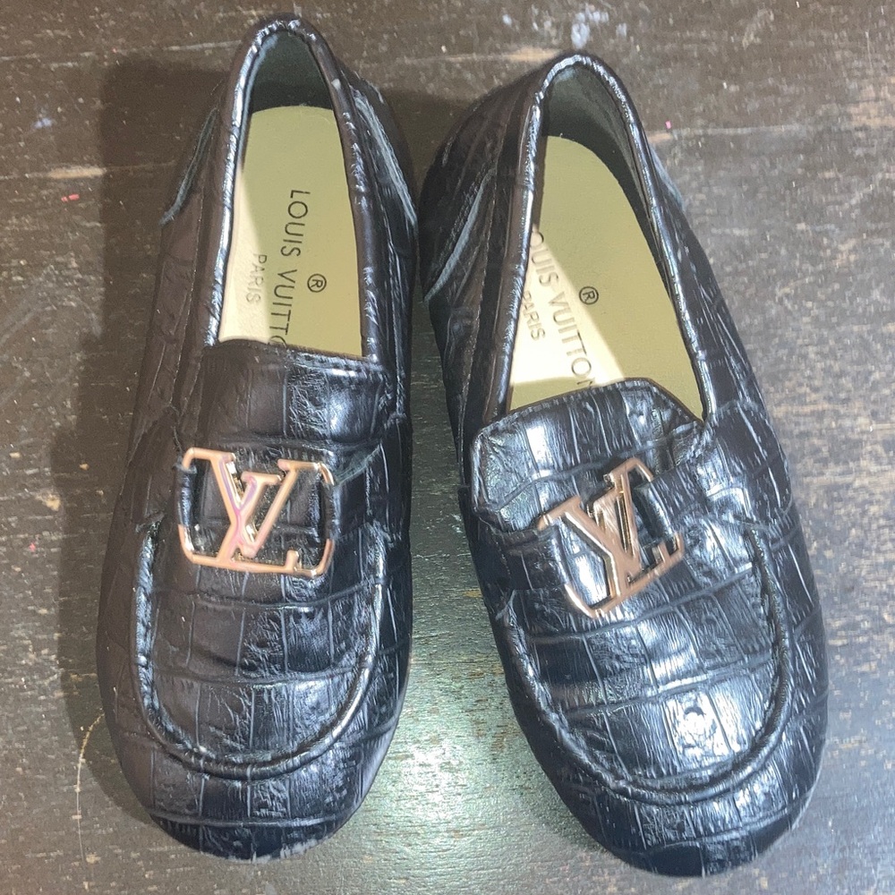 Louis Vuitton Black Crocodile Embossed moccasins